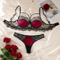 Black & Red Floral Bra & Thong Set