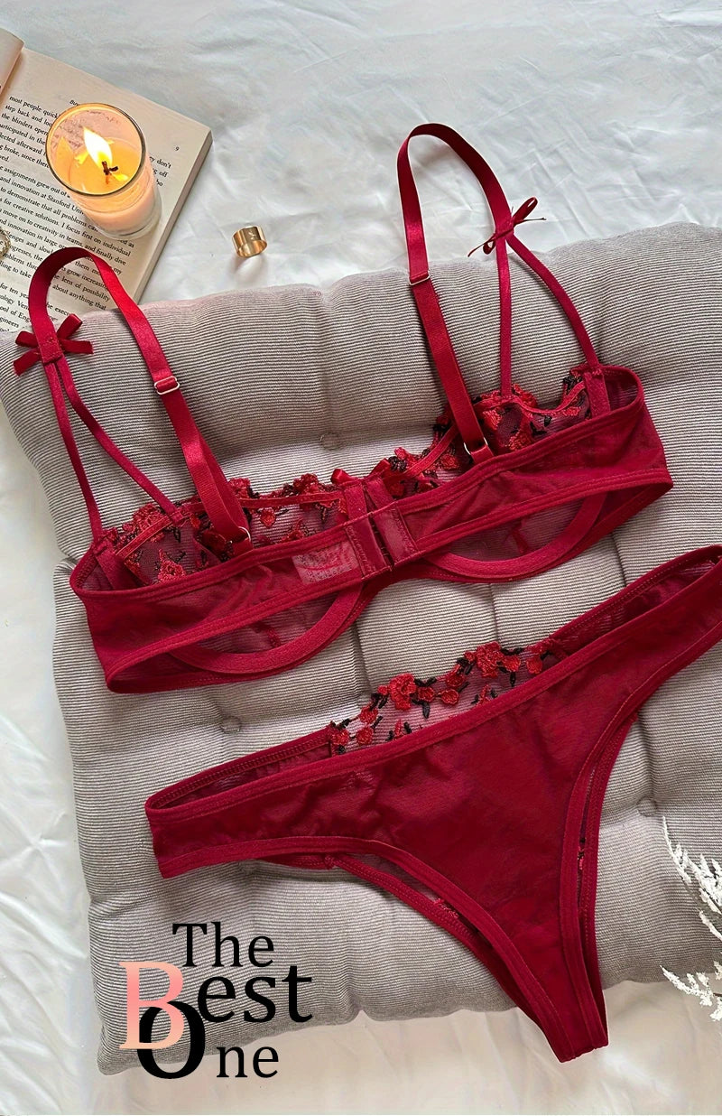 Women's Floral Embroidered Bra & Panty Set