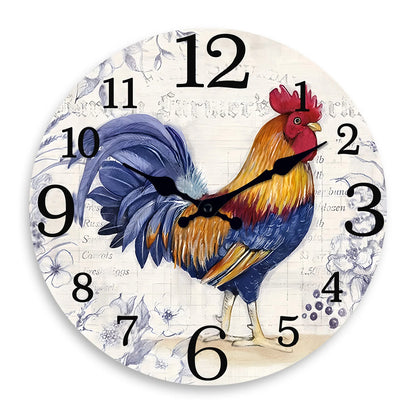 Fashionable Rooster Pattern Wooden Wall Clock for Living Room, Bedroom, Kitchen, Home Decoration, Silent Quartz Clock, Holiday Gift, 10 Inches, 12 Inches (No Battery)