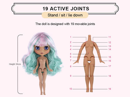 ICY DBS Blyth doll 1/6 bjd joint body doll black skin including clothes shoes casual with 30cm toy gift