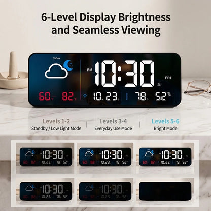 Smart Weather Clock Indoor Temp  Humidity Desk Wall Mountable Digital Alarm Clock Calendar Week Display Home Decor Gift Tuya