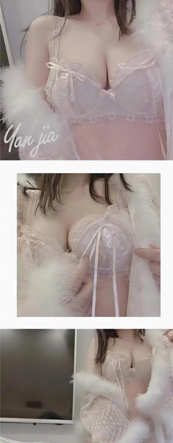 Lolita Prom Solid Color Sweet Bra Sexy Lace Bra Adjustable Gathering Anti-Expansion Bra Sweet Temperament Court Bra