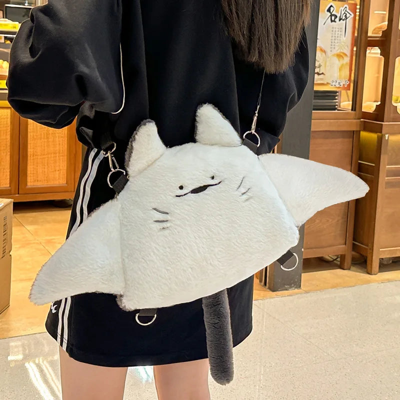 Creative Manta Ray Plush Backpacks Cute Fluffy Cartoon Animal Shoulder Crossbody Bag Casual Plushie Schoolbag Women Kawaii Gifts