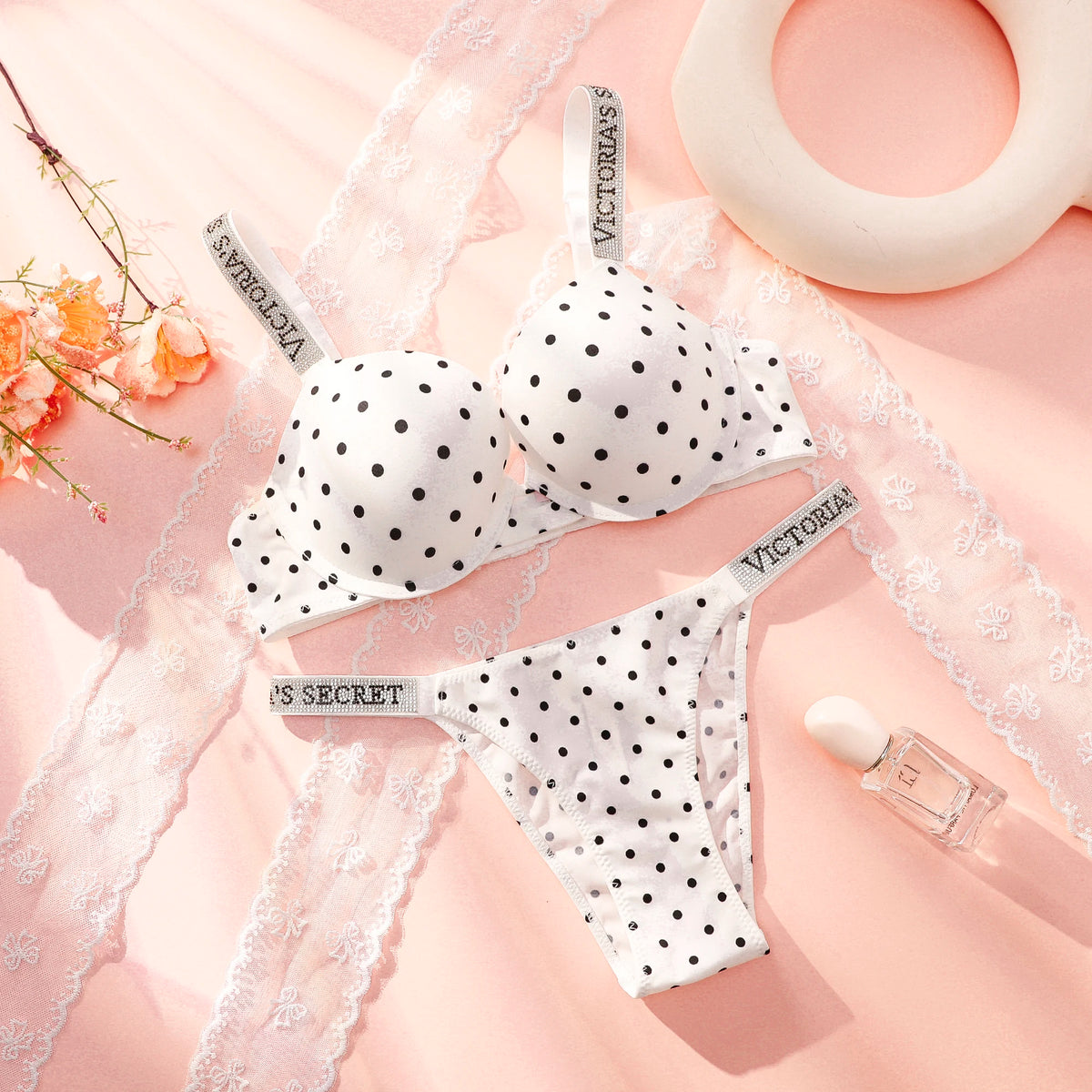 Women's Polka-Dot Push-Up Lingerie Set