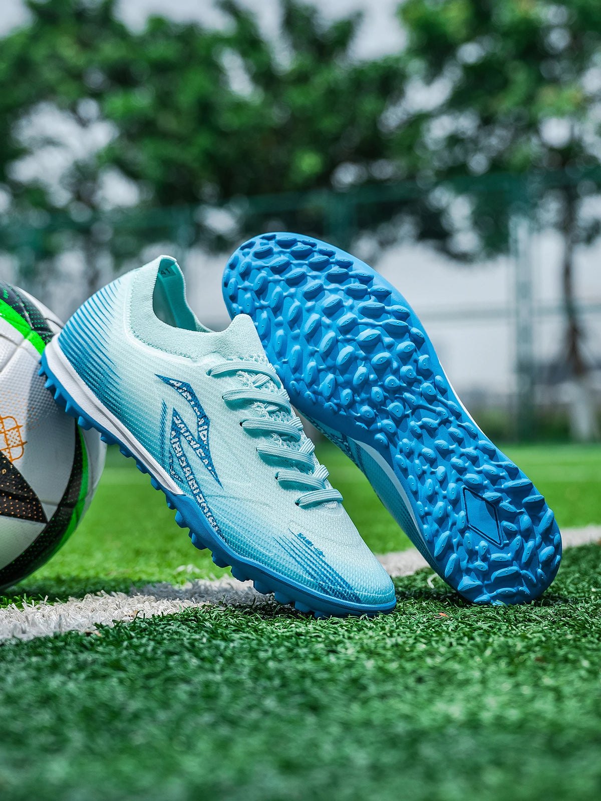 Men TF Turf Soccer Shoes Breathable PU Upper Anti‑Slip Rubber Outsole Light Footwear For Artificial Grass Training