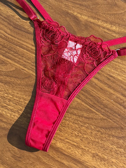 Women's Red Lace Embroidered Bra & Panty Set