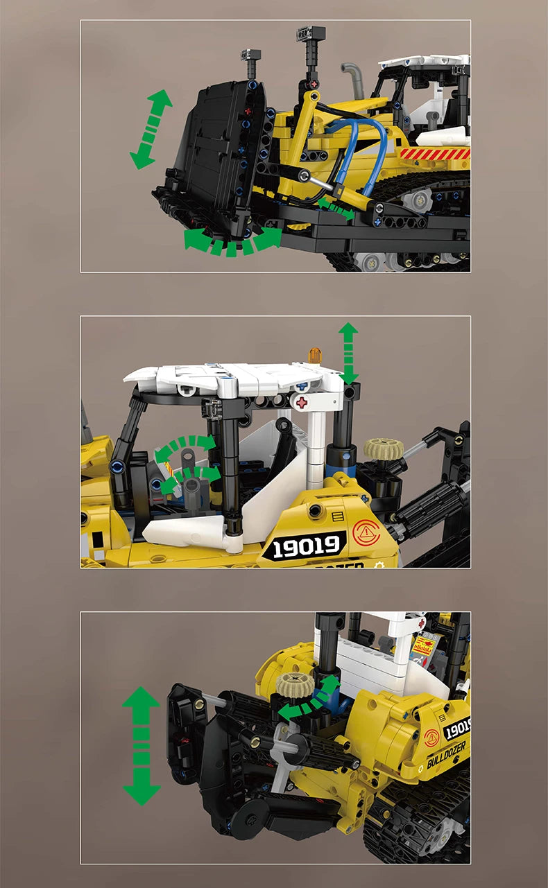 Mould King Technik Bulldozer Construction Kit, 19019 PR756 Bulldozer Model with Pneumatics, Toy Bulldozer