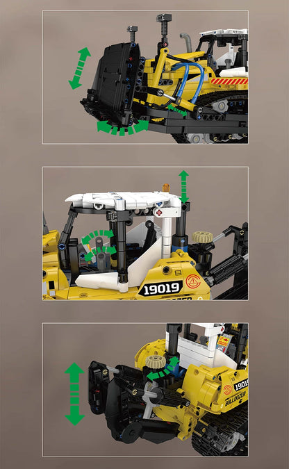 Mould King Technik Bulldozer Construction Kit, 19019 PR756 Bulldozer Model with Pneumatics, Toy Bulldozer