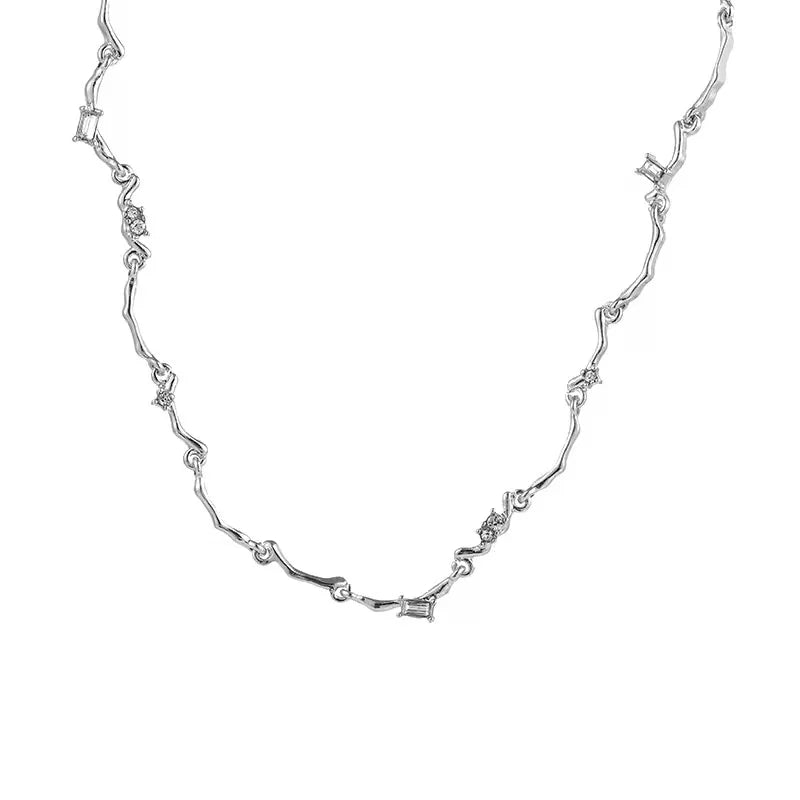 Korean Kpop Irregular Zircon Chain Necklace For Women Punk Grunge Geometric Short Choker Clavicle Chain Necklaces Egirl Jewelry