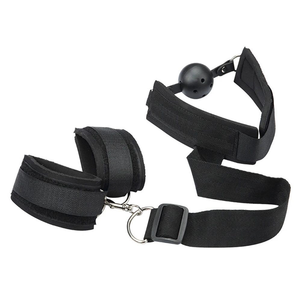 Erotic HandCuffs Mouth Gag BDSM Bondage Restraints Sex Toys for Couples Open Mouth Ball Backhand Cuffs Tied Up Adult Game