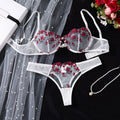 White Floral Embroidered Bra & Thong Set