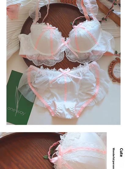Women's Lace Bow Underwire Bra Set