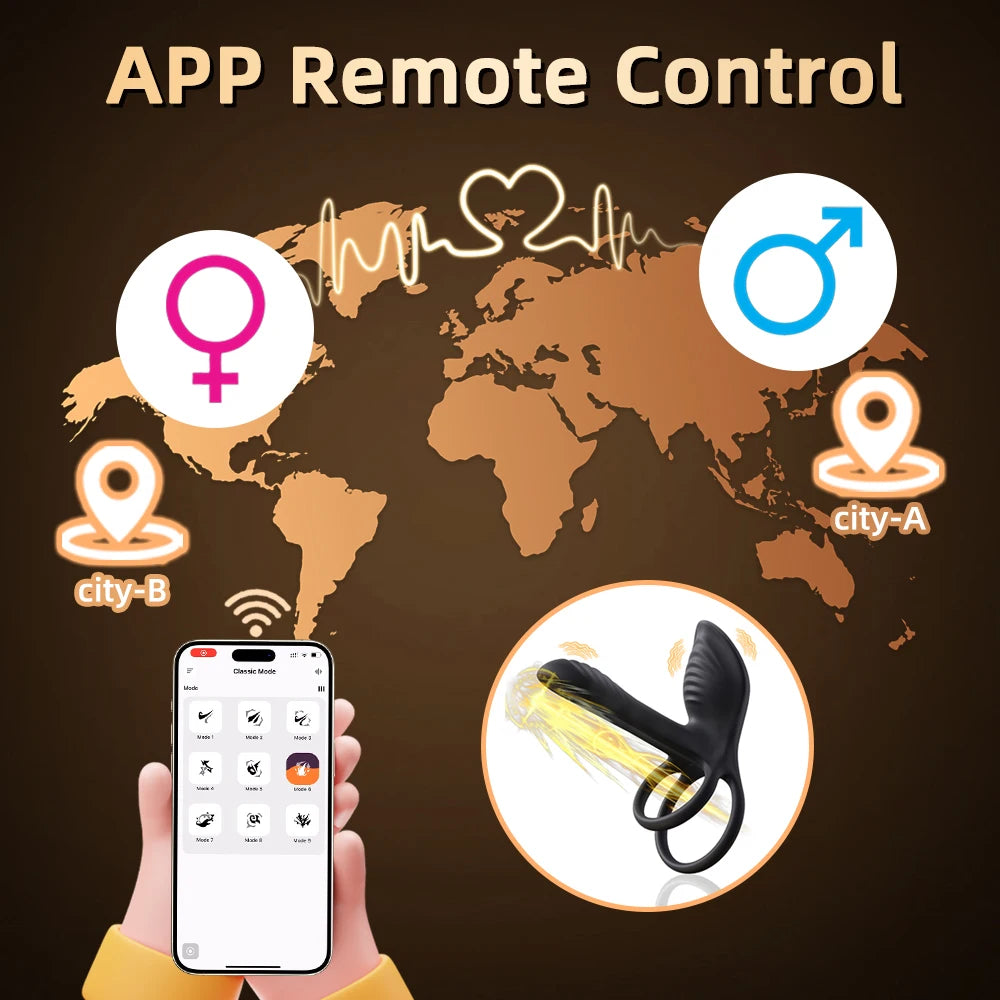 Vibrating Cock Ring Adult Sex Toys for Men, Penis Ring Vibrator with Clitoral Stimulator, APP Remote Control Male Couple Sex Toy