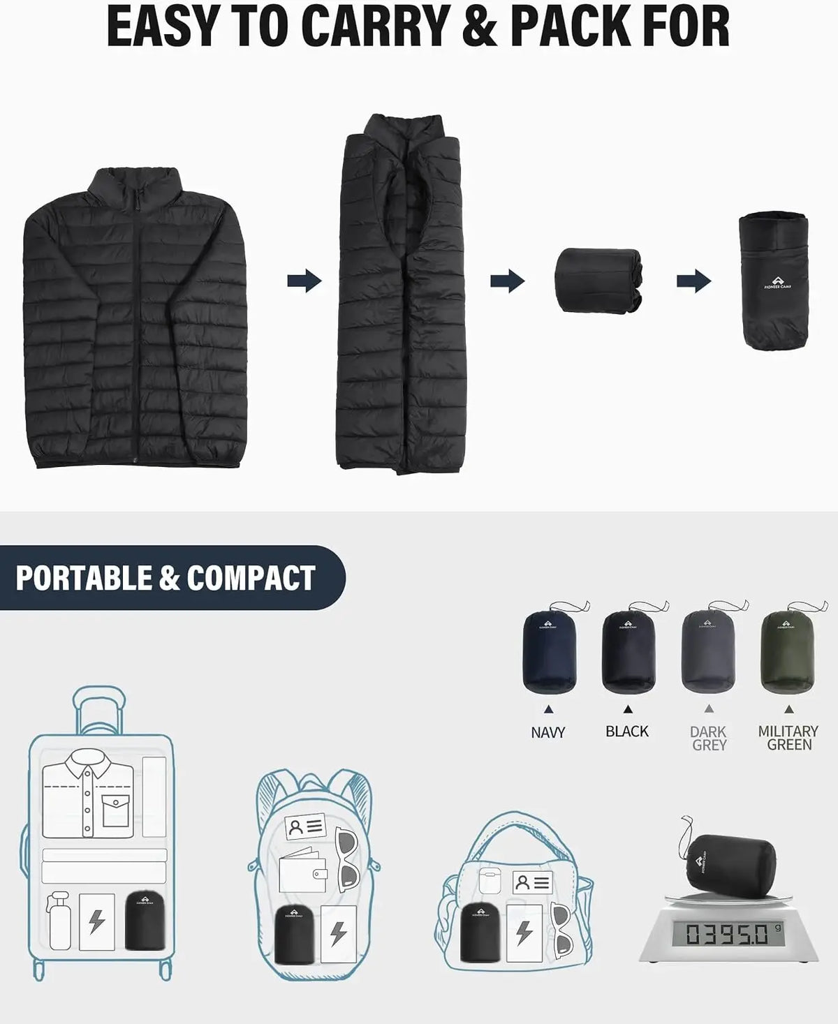 Pioneer Camp Mens Lightweight Packable Puffer Jacket Winter Insulated Puffy Coat Water Repellent Warm Quilted Jackets Travel