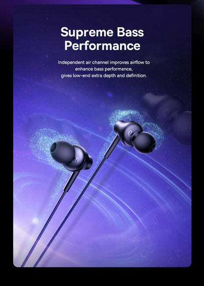 Baseus Encok CZ11/HZ11 Wired Earphones Type-C/3.5mm Jack Wired Headphones With Mic 120°Angle For Laptop Computer Tablet Phone