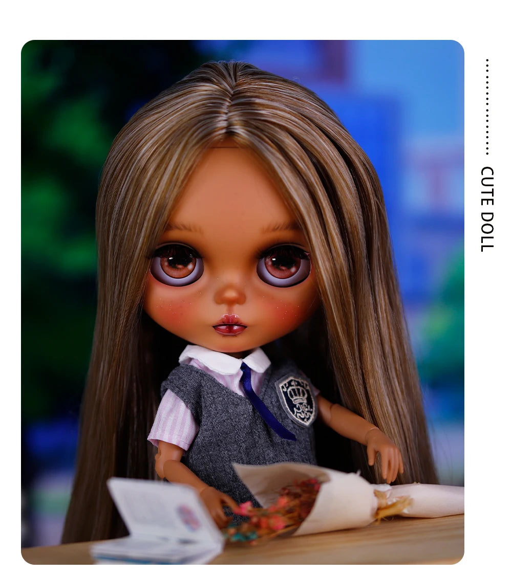 ICY DBS Bryce 1/6 Hand-Painted Doll Set Doll with Black skin, Long Lashes, and Sunspots SD Version