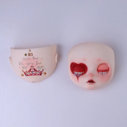 Blyth 1/6 doll hand drawn makeup face shell Blank Makeup DIY frosted face handmade