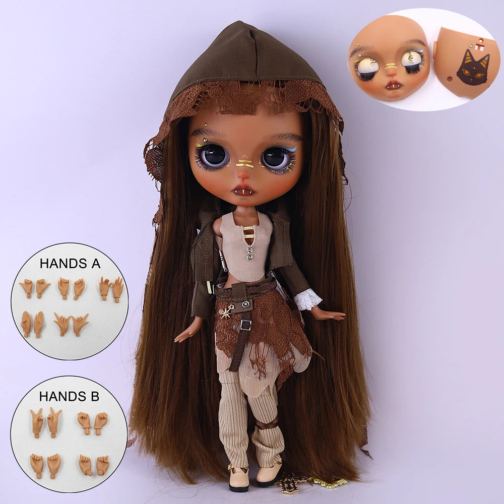 ICY DBS Blyth 1/6 Doll Hand drawn Set Black Skin Long Eyelash Sleeping Eye Special Eye