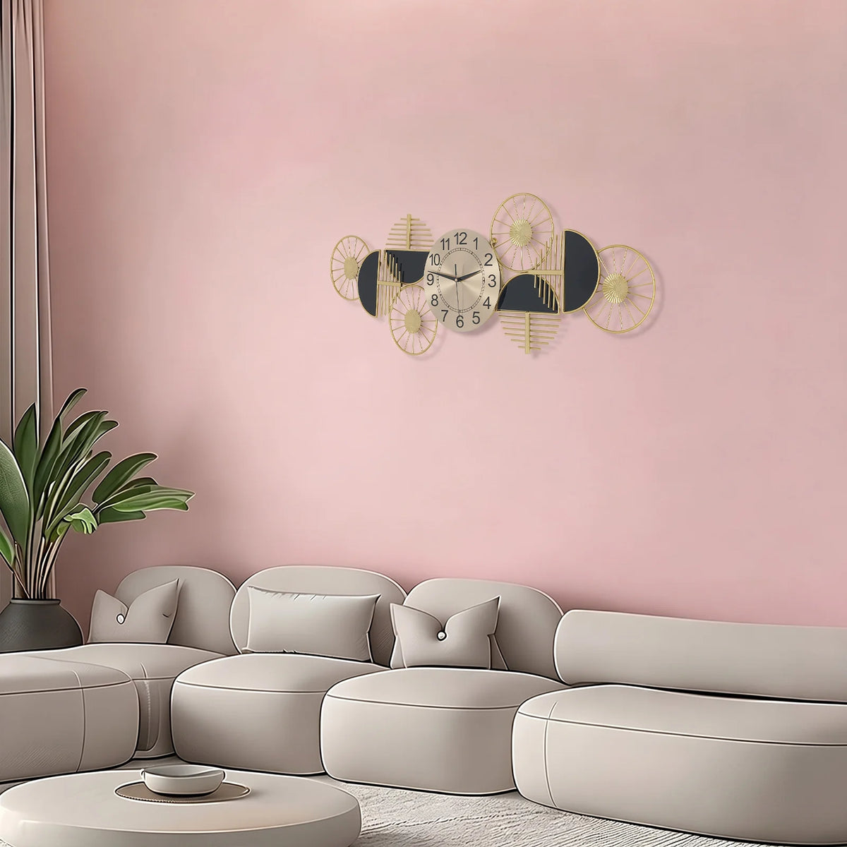 39.37in Metal Wall Clock, Geometric Artistic Layered Design Dual Horizontal & Vertical Mount Silent Non-Ticking Battery Operated Modern Decorative Clock for Living Room Bedroom Hallway Study