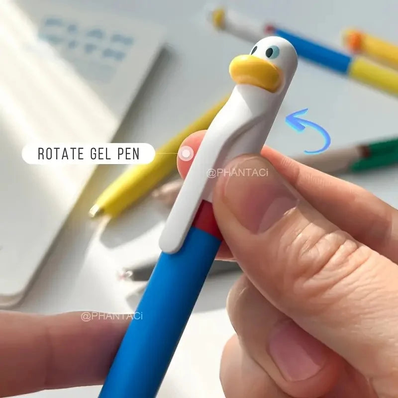 4/8pcs Duck And Chick Gel Pen Creative Duck Rotate Gel Pen Chick Press Gel Pen Black Writing Pen Office Supplies Small Gift