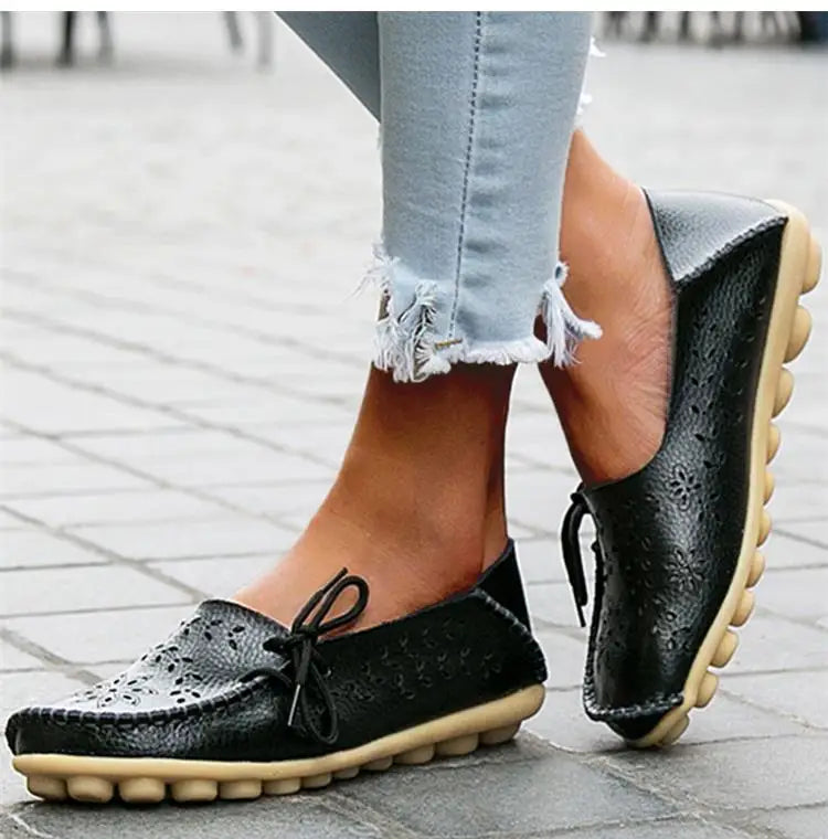 Women's Leather Ballet Flats — Hollow Slip-On Ballerina Shoes