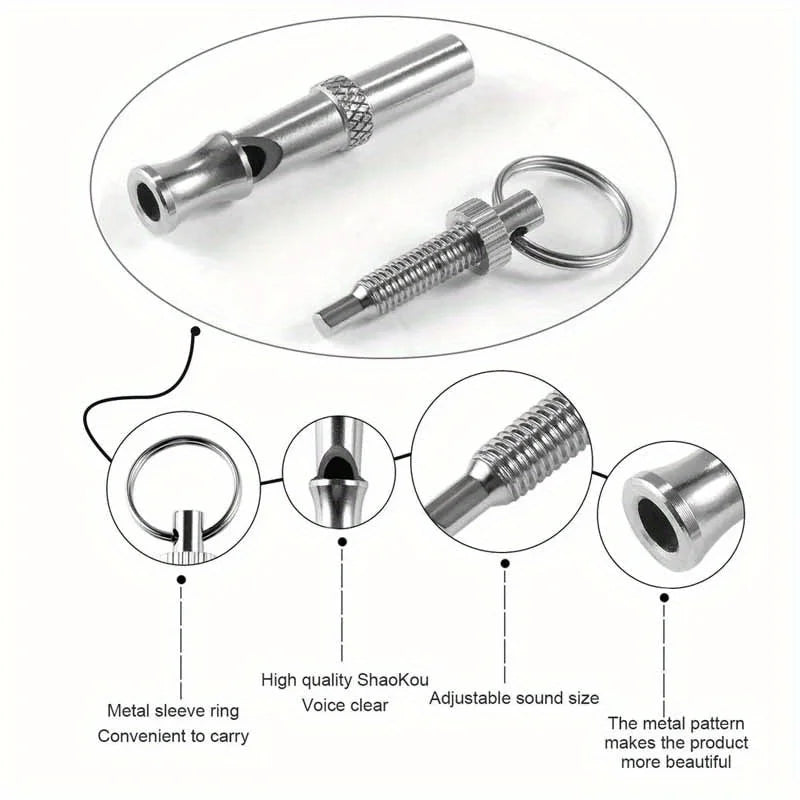 Adjustable Pitch Dog Whistle – Stainless Steel, Keychain, Stop Barking & Recall Training