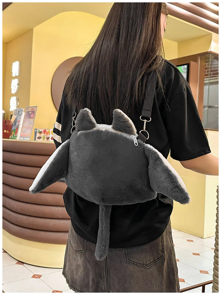 Creative Manta Ray Plush Backpacks Cute Fluffy Cartoon Animal Shoulder Crossbody Bag Casual Plushie Schoolbag Women Kawaii Gifts