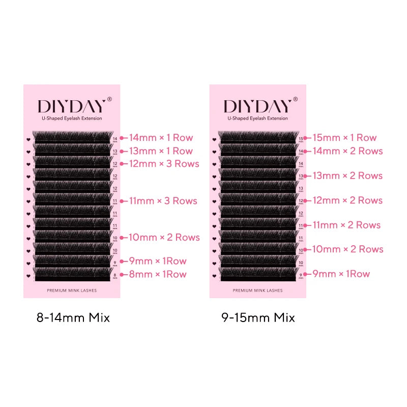 DIYDAY U-shaped Eyelash Extension Easy to Apply 3D Volume False Lashes Natural Wispy U YY Shape Faux Mink Eyelashes for Makeup