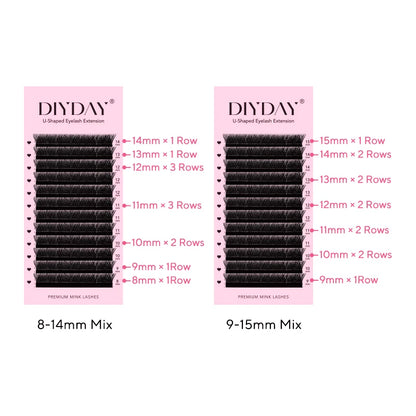 DIYDAY U-shaped Eyelash Extension Easy to Apply 3D Volume False Lashes Natural Wispy U YY Shape Faux Mink Eyelashes for Makeup