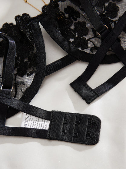 Women's Sheer Floral Embroidered Bra & Brief Set