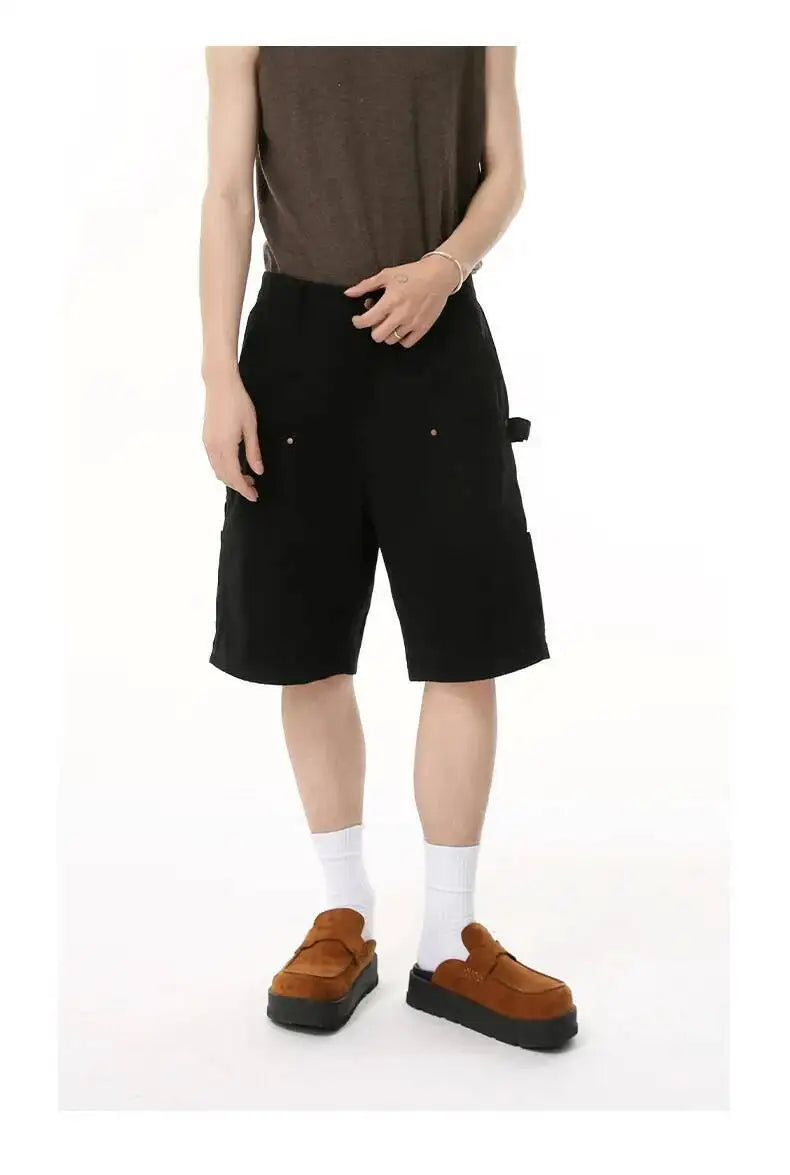 IEFB Men's Wear Knee Length Denim Shorts Summer New Multi Pocket Loose Jeans Solid Color Japanese Style Male Overalls 9C6027