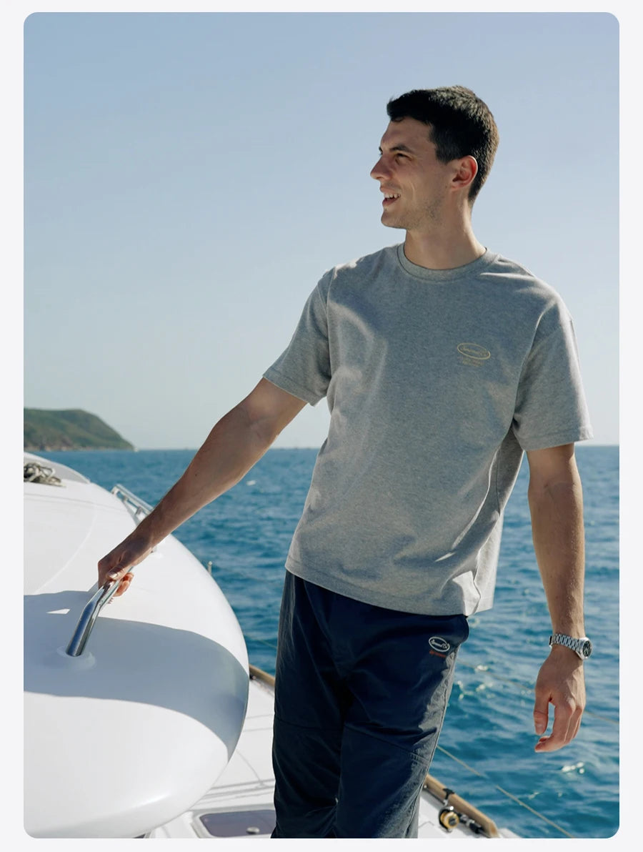 SIMWOOD 2026 Summer New 【Oversize Short Length】240gsm Moisture Wicking Quick Dry T-shirt Men Two-Tone Color Design Tops