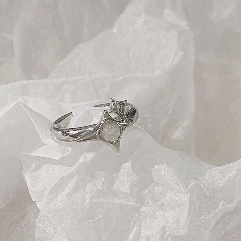 Irregular Cross Star Opal Rings Y2K Natural Stone Star Ring for Women Men Couple Rings Moonstone Zircon Ring Unisex Jewelry 2024