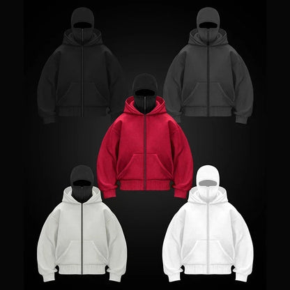 Men and women Balaclava Y2K Gothic Harajuku winter Warm new item double hooded sweatshirt men's hooded mask zipper sports Jacket