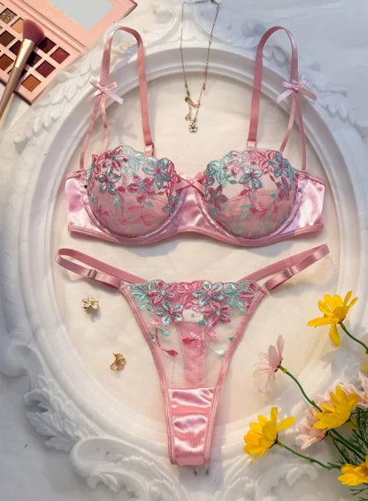 Women's Embroidered Lace Bra & Panty Set