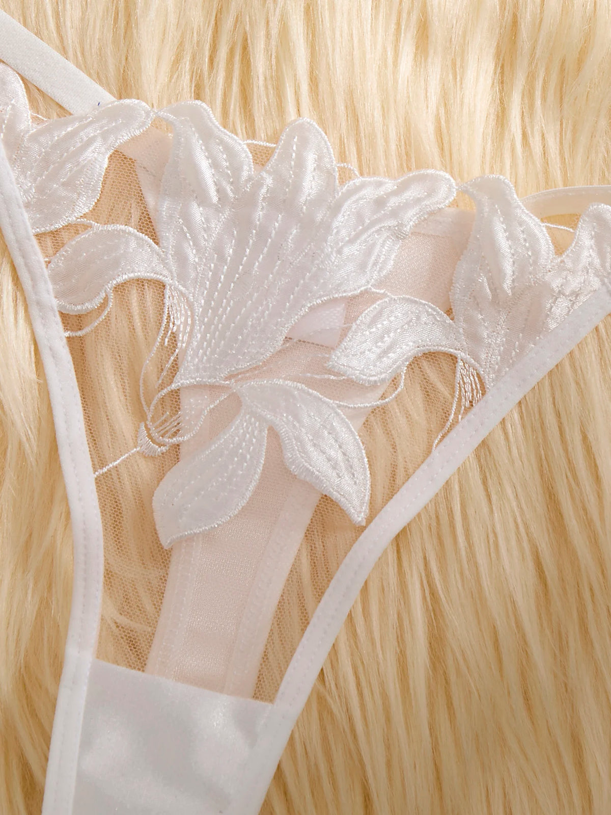 White Floral Embroidered Bra & Thong Set