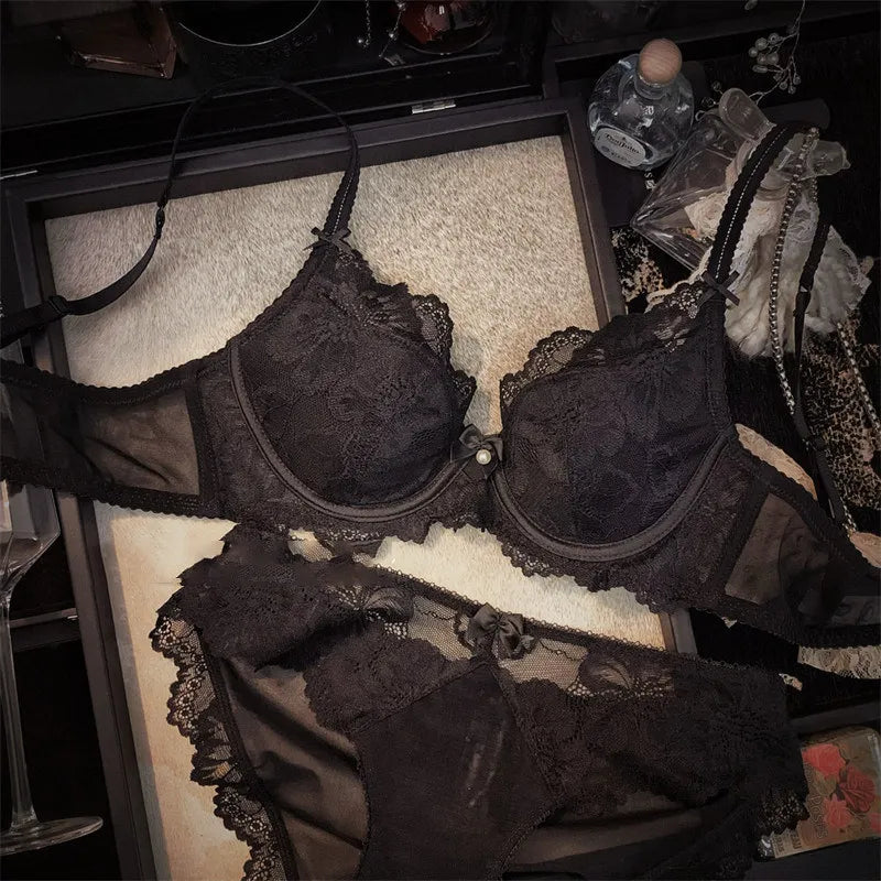 Women's Embroidered Lace Bra Set