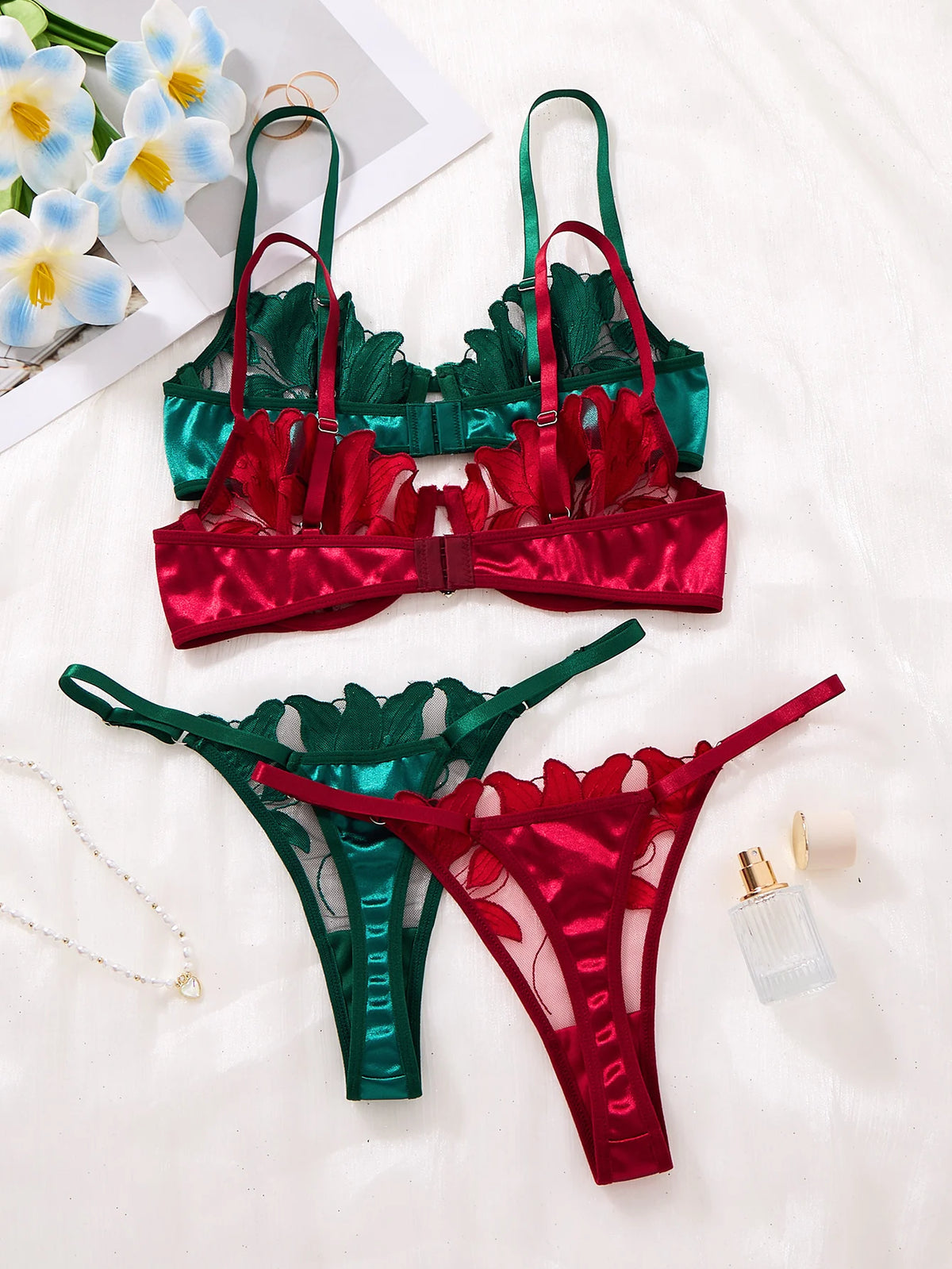 Floral Embroidered Bra & Brief Set
