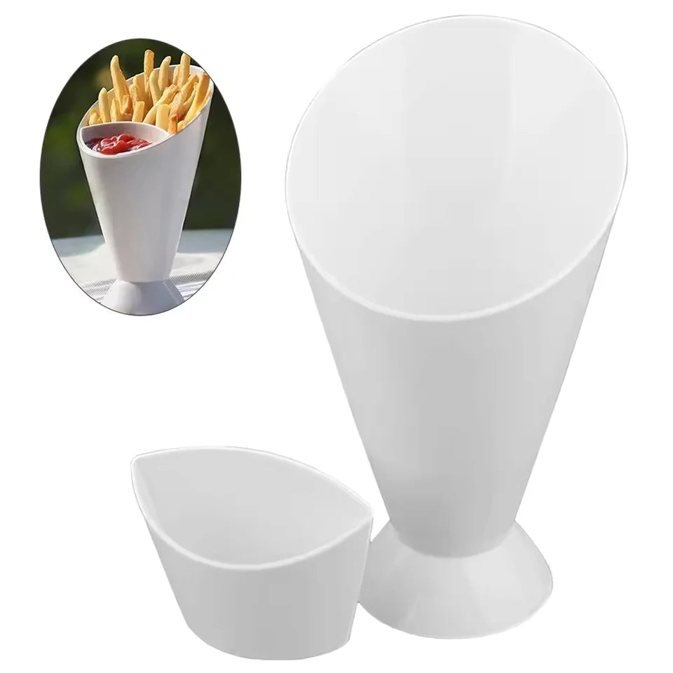 Fries Shelf Holder Assorted Sauce Chips Dip Snack Cone Stand Plastic Dip Cup Two Cup-mouth Tableware Tray Container Kitchen Tool
