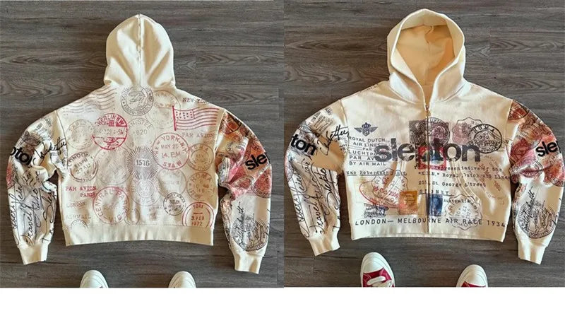Retro Y2K Graphic Zip-Up Hoodie