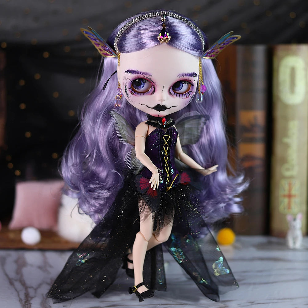 ICY DBS Blyth 1/6 doll hand painted makeup theme set skull face shell sleepy eyes long eyelashes bjd doll complete set sd