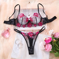 Hot Pink Floral Embroidered Bra & Thong Set