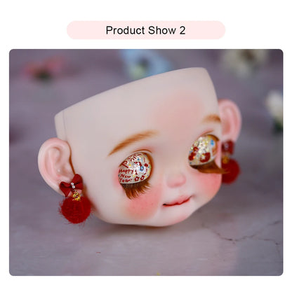 Blyth1/6 doll Hand-painted shell DIY makeup lip carving eyebrows handmade Ears