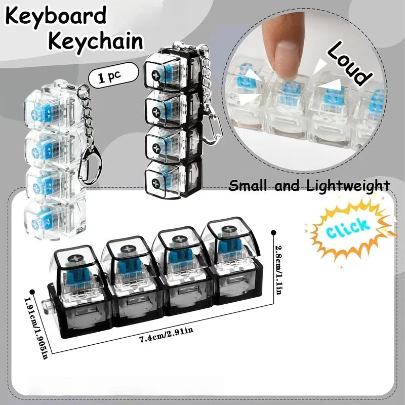 1PC Light Up Keyboard Keychain Stress Relief Clickable LED Button Toy for People with Anxiety Office Desk Accessory