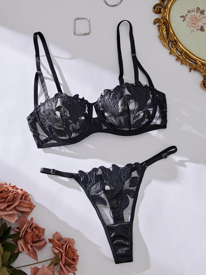 Women's Floral Embroidered Bra & Panty Set