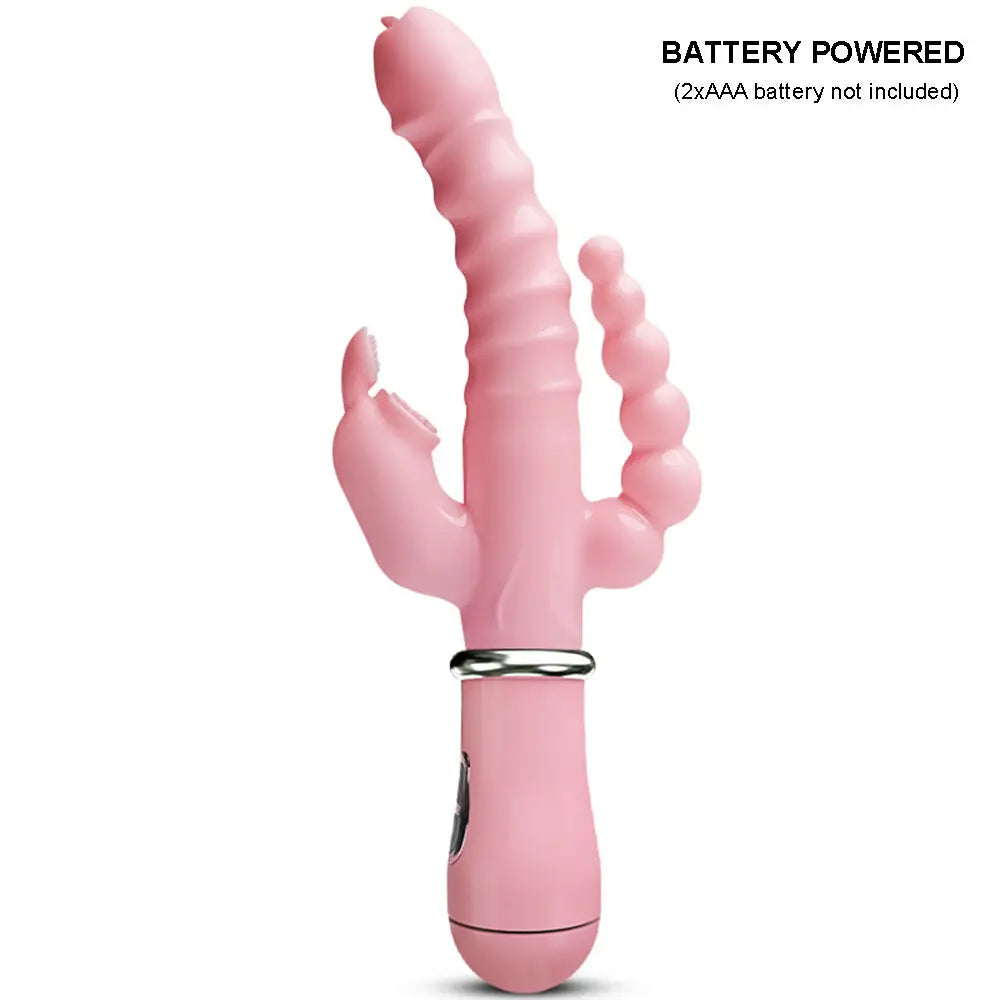 3 In 1 Dildo Rabbit Vibrator Clitoris G-Spot Rechargeable Anal Clit Vibrator Tongue Licking Double Rod Masturbation Stick