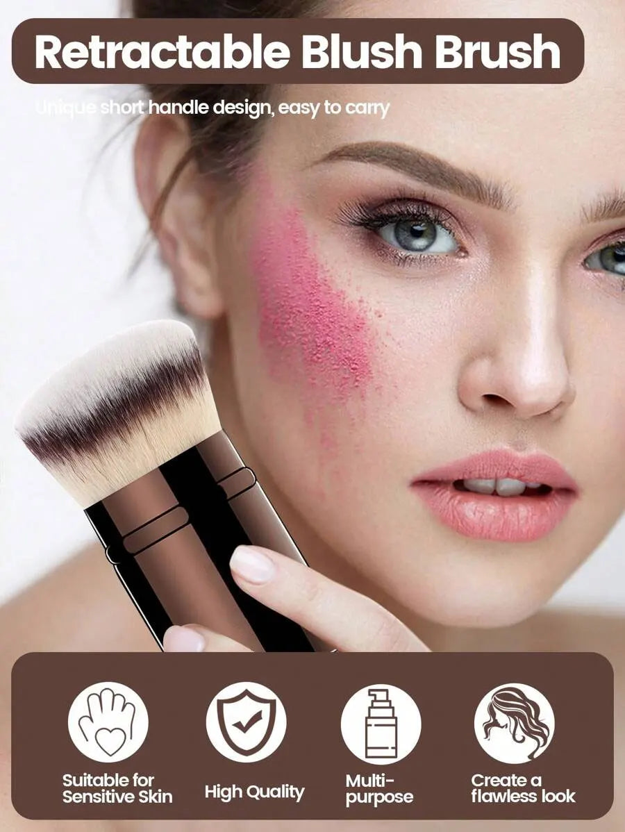 1pc Professional Face Retractable Makeup Brush,Blush Brush Foundation Brush Loose Powder Brush Synthetic Hair Ultra-Soft Doundat