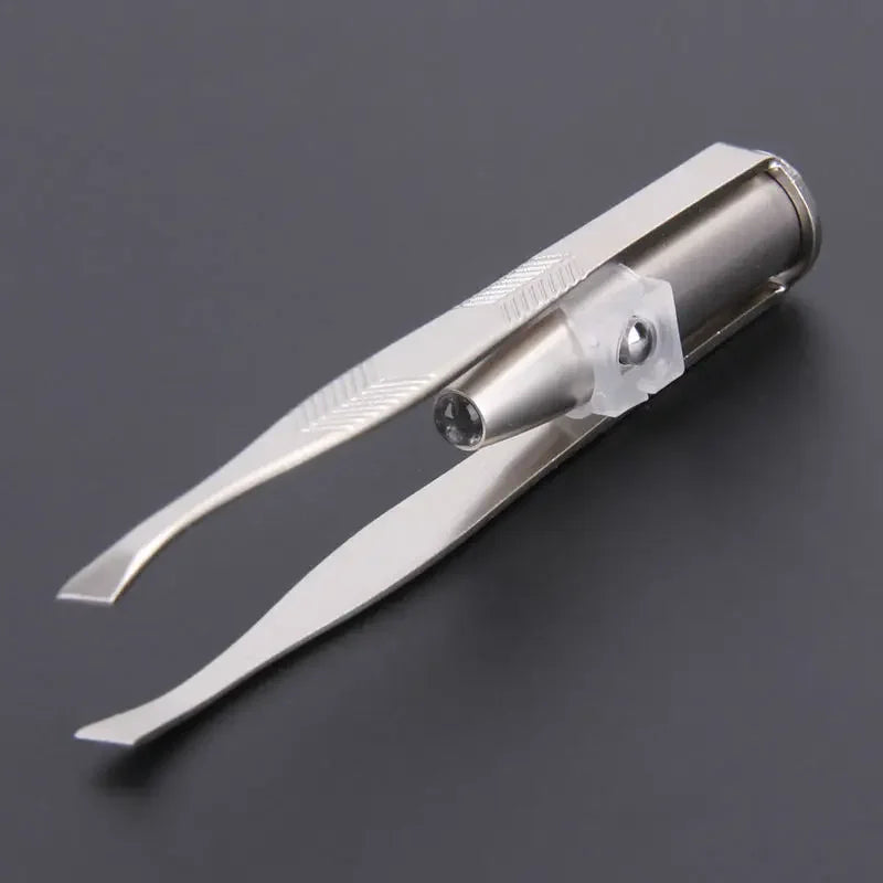Portable Stainless Steel Led Make Up LED Light Eyelash Eyebrow Clip Tweezer Set Smart Design Hair Remove Tweezer Makeup Tool