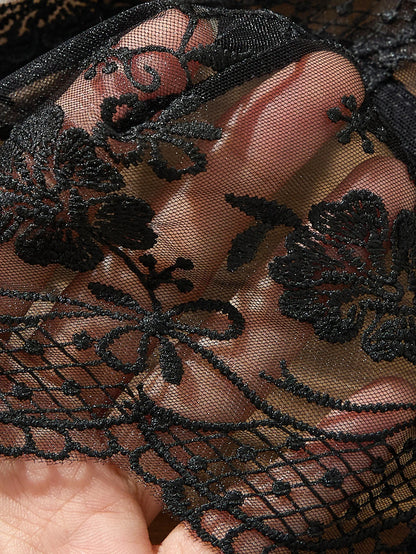 Women's Black Floral Lace Bodysuit