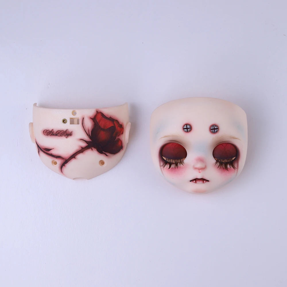 Blyth 1/6 doll hand drawn makeup face shell Blank Makeup DIY frosted face handmade